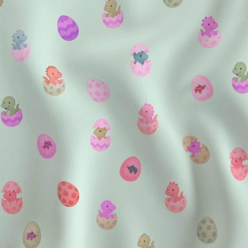 Easter Dino Eggs Watercolor Pattern on Soft Mint