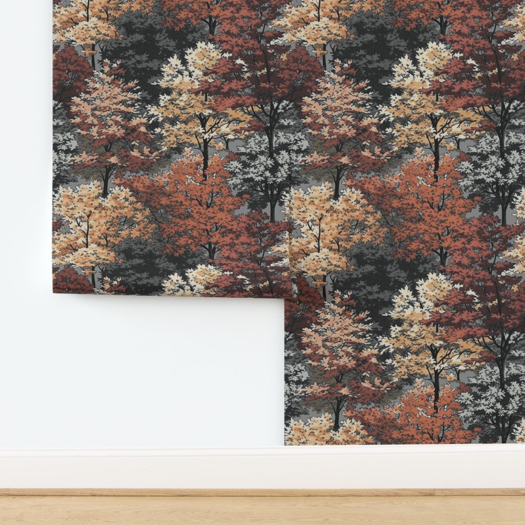 New England Endless Forest Fall Trees – Muted Autumn Tones Wallpaper New England Endless Forest Fall Trees - Muted Autumn Tones Wallpaper