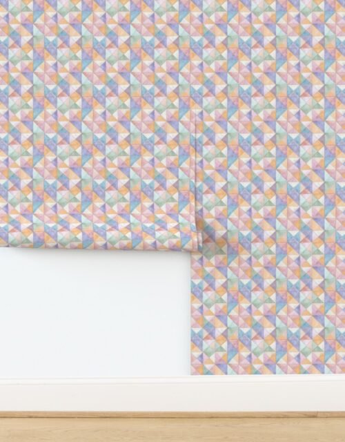 Soft Watercolor Quilted Patchwork Triangles in Peach Lavender and Sage Wallpaper