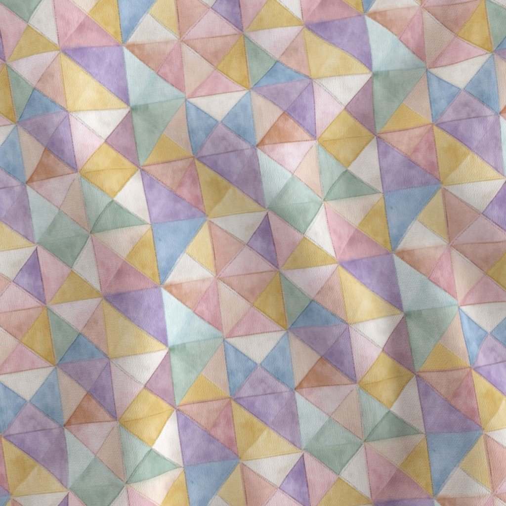 Soft Watercolor Quilted Patchwork Triangles Butter Yellow Lavender and Sage
