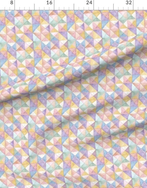Soft Watercolor Quilted Patchwork Triangles Butter Yellow Lavender and Sage