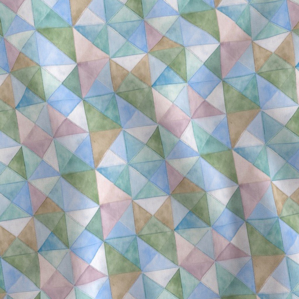 Soft Watercolor Quilted Patchwork Triangles in Sky Blue and Sage