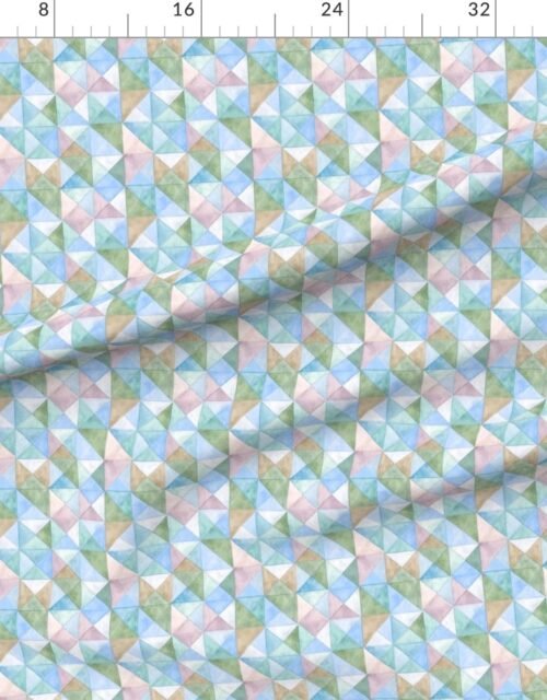 Soft Watercolor Quilted Patchwork Triangles in Sky Blue and Sage