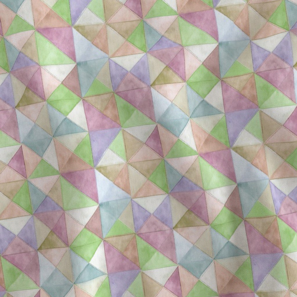 Soft Watercolor Quilted Patchwork Triangles in Spring Green and Pastels