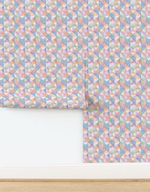 Soft Watercolor Quilted Patchwork Triangles in Peach Lavender and Sage Wallpaper