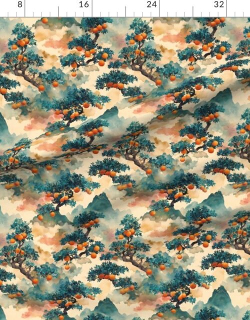 Small Watercolor Japanese Bonsai Orange Tree Pattern