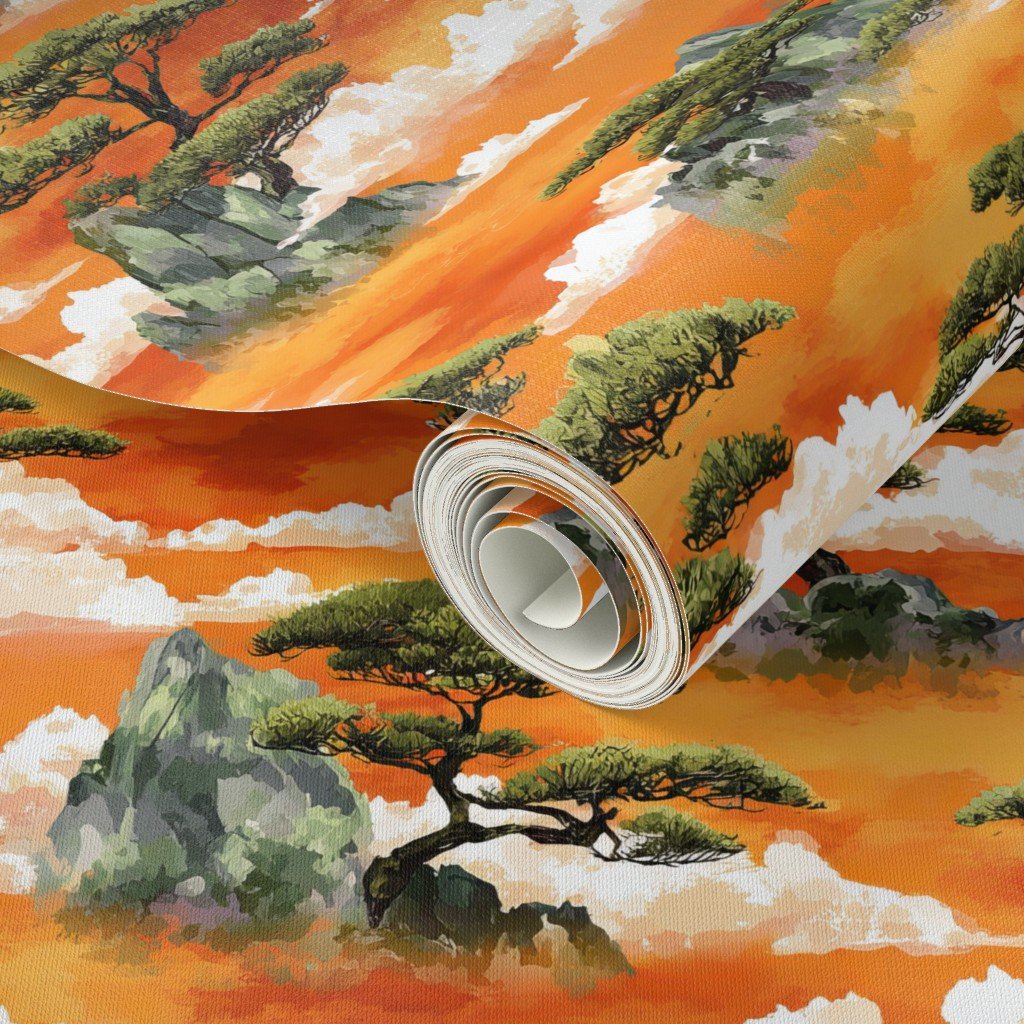 Small Watercolor Japanese Bonsai Pine Mountain Pattern Wallpaper Small Watercolor Japanese Bonsai Pine Mountain Pattern Wallpaper - Image 3