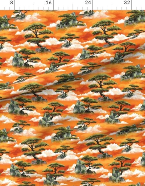 Small Watercolor Japanese Bonsai Pine Mountain Pattern