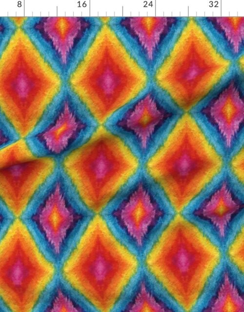 Vibrant Watercolor Diamond Ikat Pattern in Rainbow Colors Small Scale