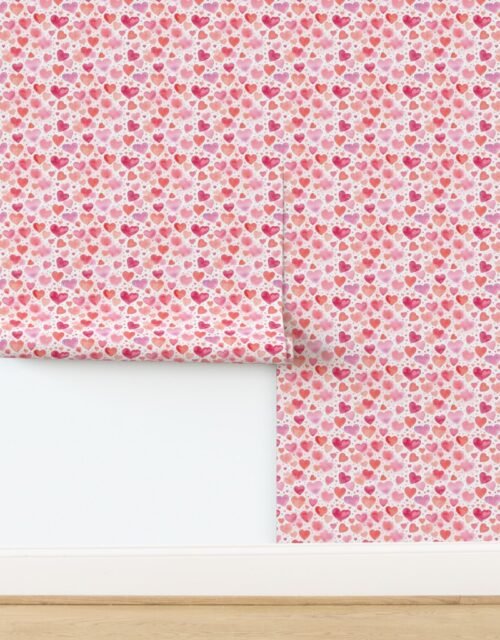 Watercolor Pink and Red Valentines Hearts Small Pattern Wallpaper