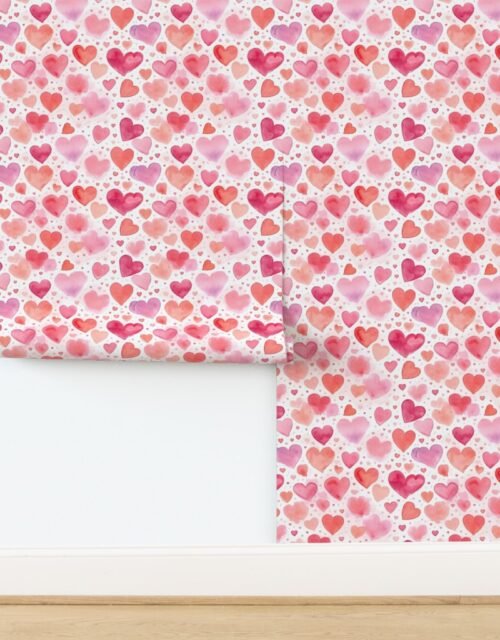 Watercolor Pink and Red Valentines Hearts Mini Pattern Wallpaper