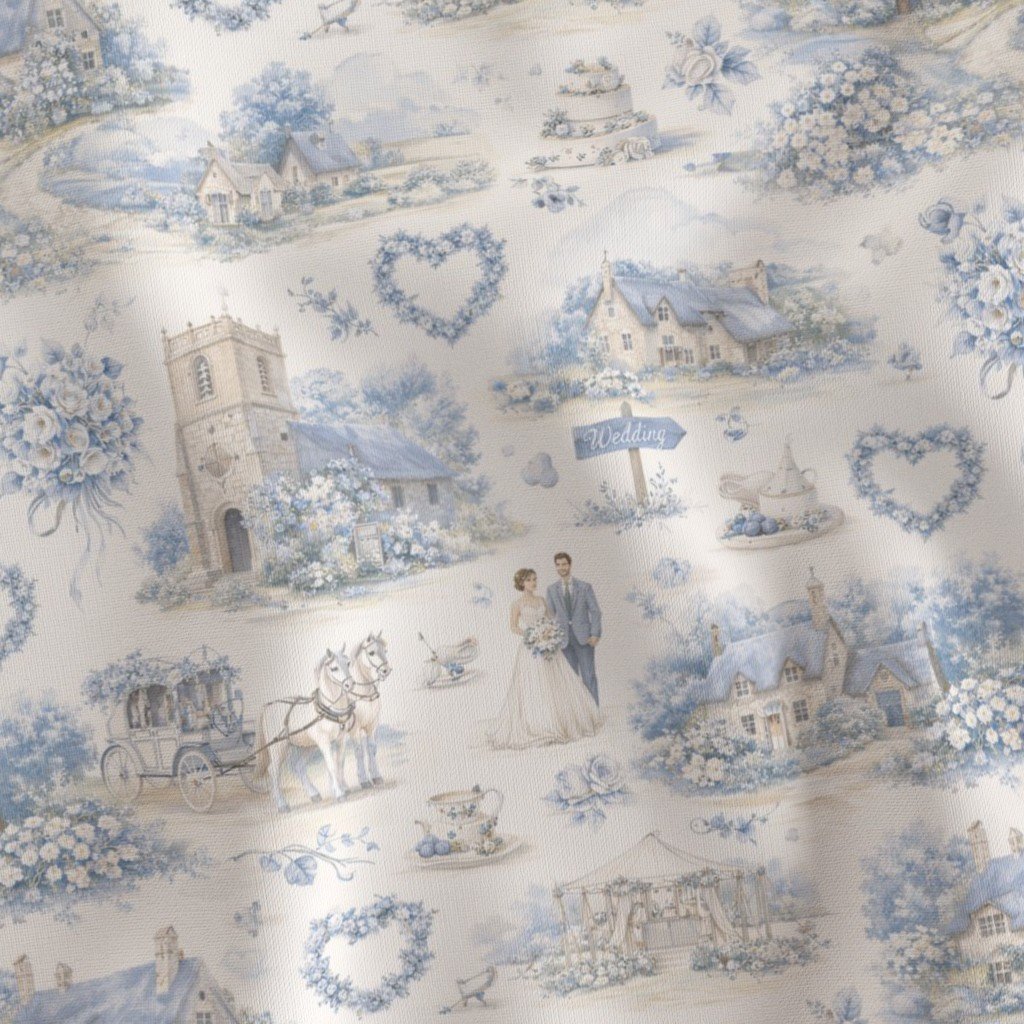 Blue English Village Wedding Toile Watercolor Pattern