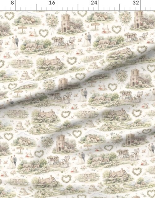 Cream English Village Wedding Toile Watercolor Pattern