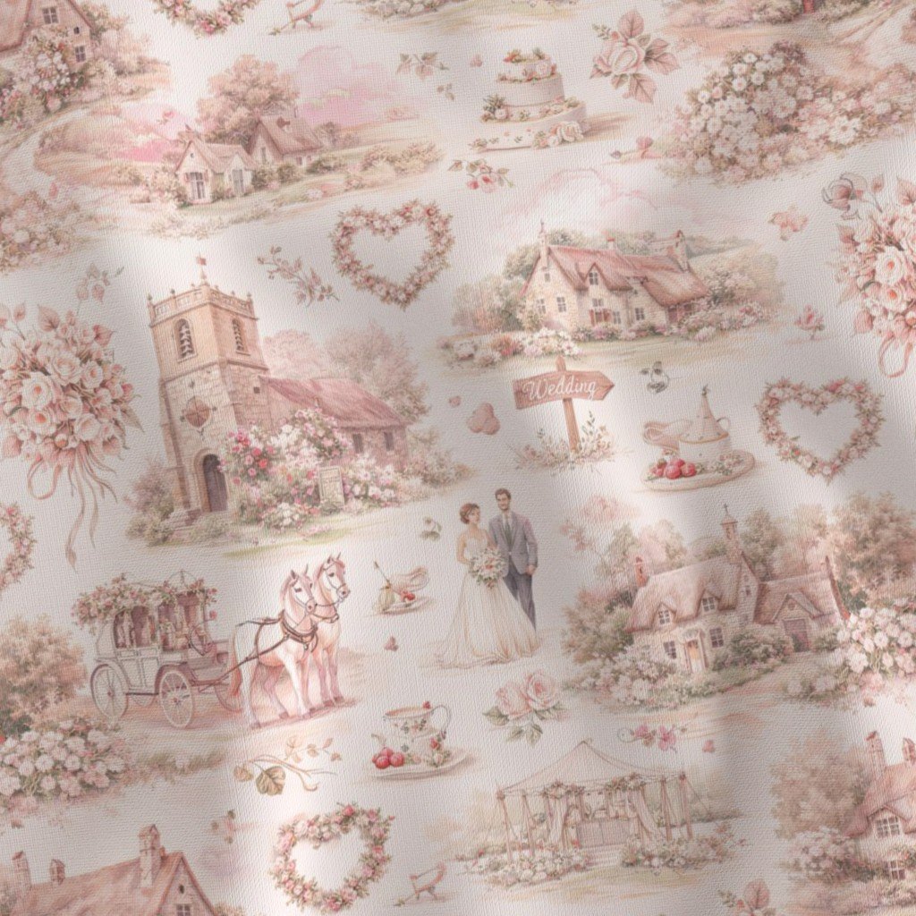 Blush Pink English Village Wedding Toile Watercolor Pattern