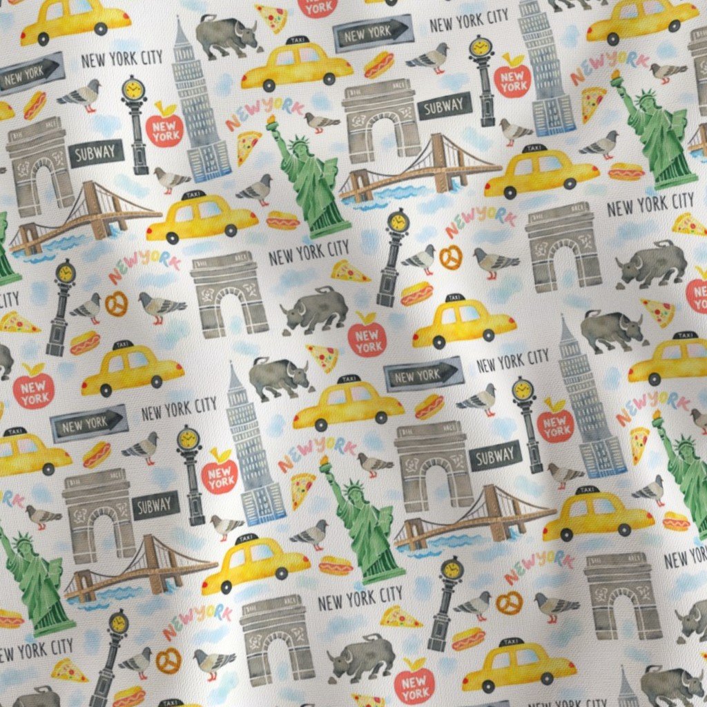 New York City Watercolor Motifs with Empire State and Statue of Liberty