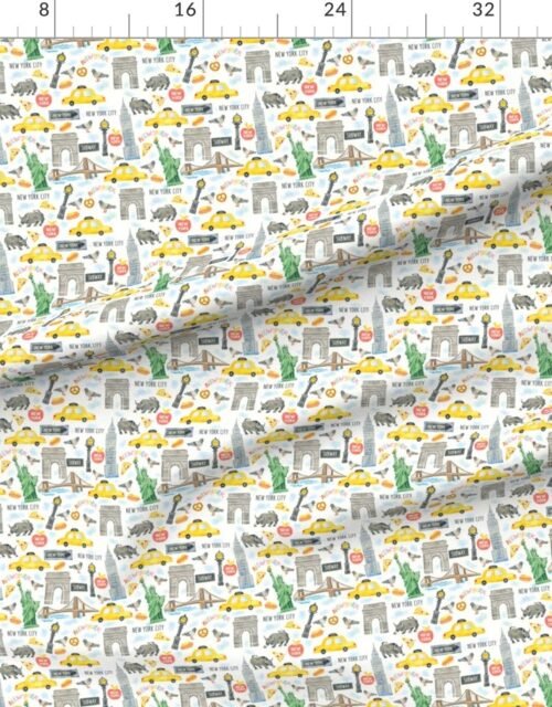 New York City Watercolor Motifs with Empire State and Statue of Liberty