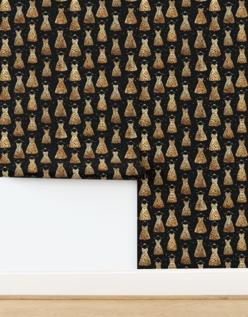 Watercolor Leopard Print Dresses on Black Background Wallpaper