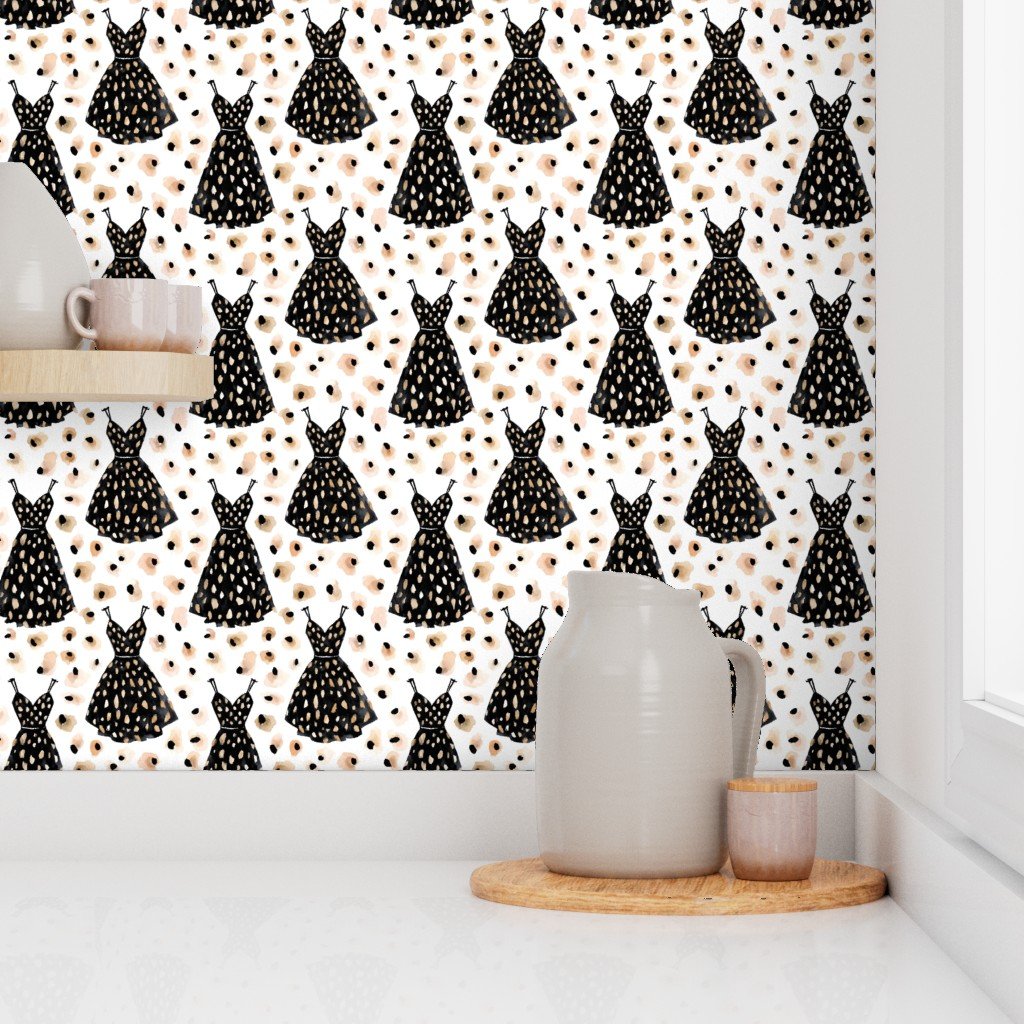 Small Black Dress Fashion Pattern with Abstract Spot Accents Wallpaper