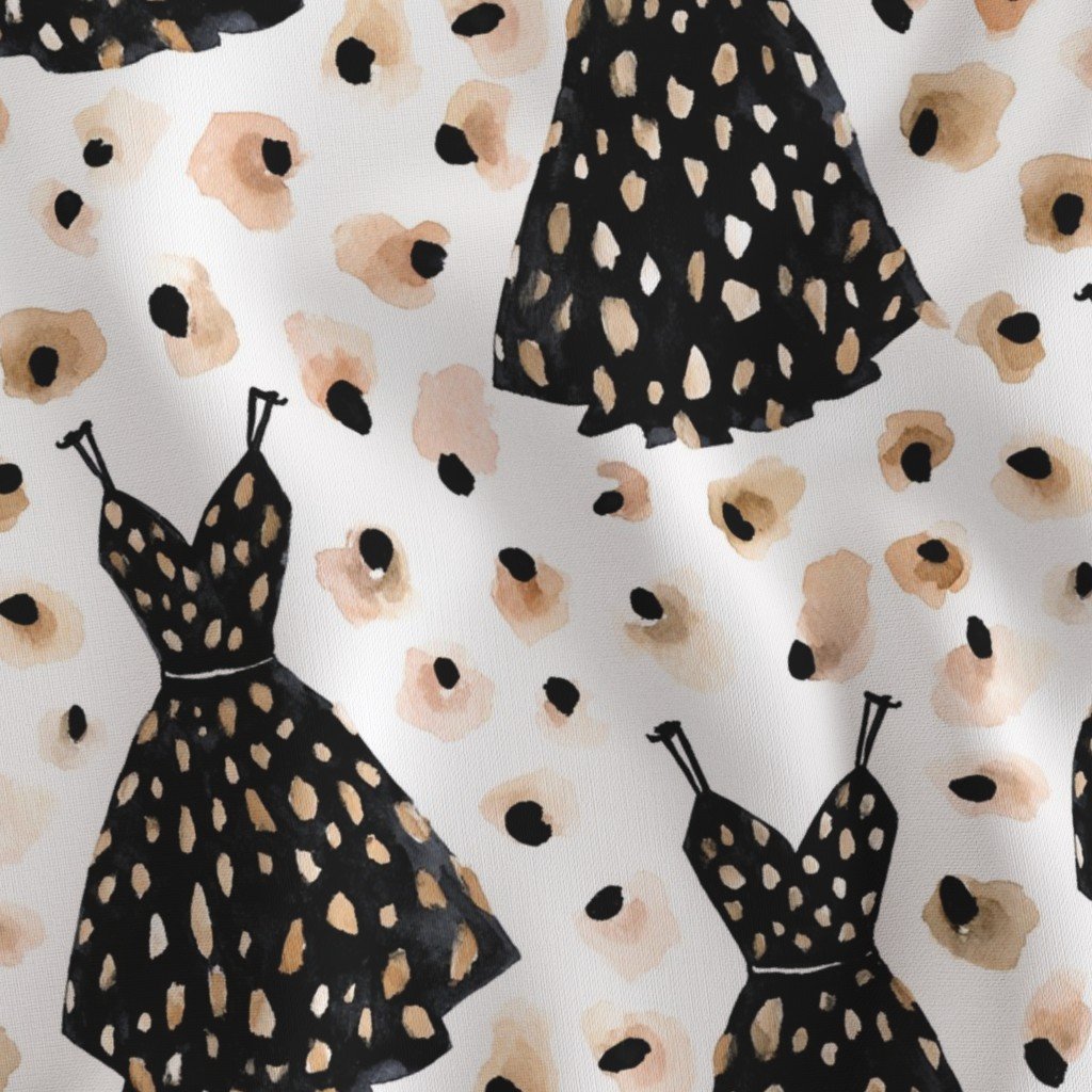 Fabric in Black Dress Fashion Pattern with Abstract Spot Accents on White