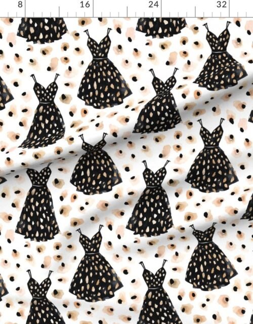Fabric in Black Dress Fashion Pattern with Abstract Spot Accents on White