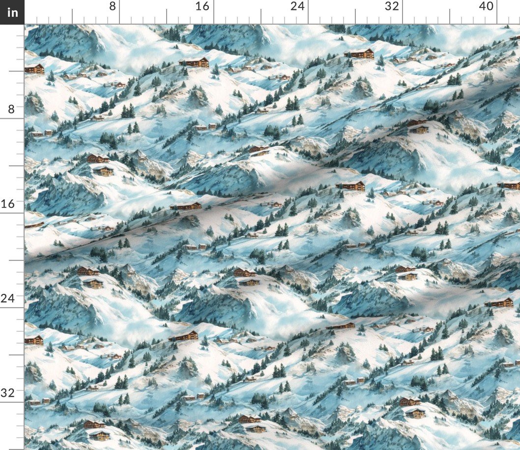 Tyrolean Alps Ski Village Watercolor Winter Landscape Tyrolean Alps Ski Village Watercolor Winter Landscape