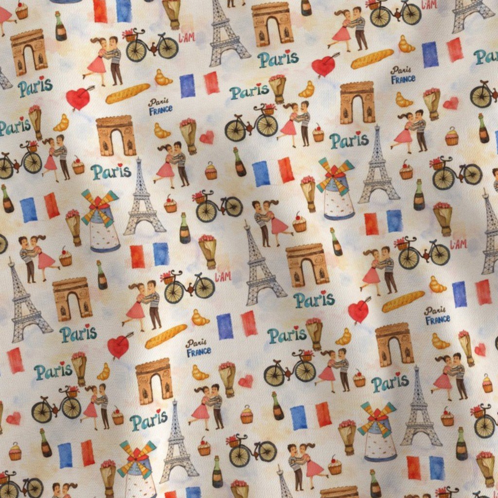 Adorable Whimsical Watercolor Paris Motifs with Eiffel Tower