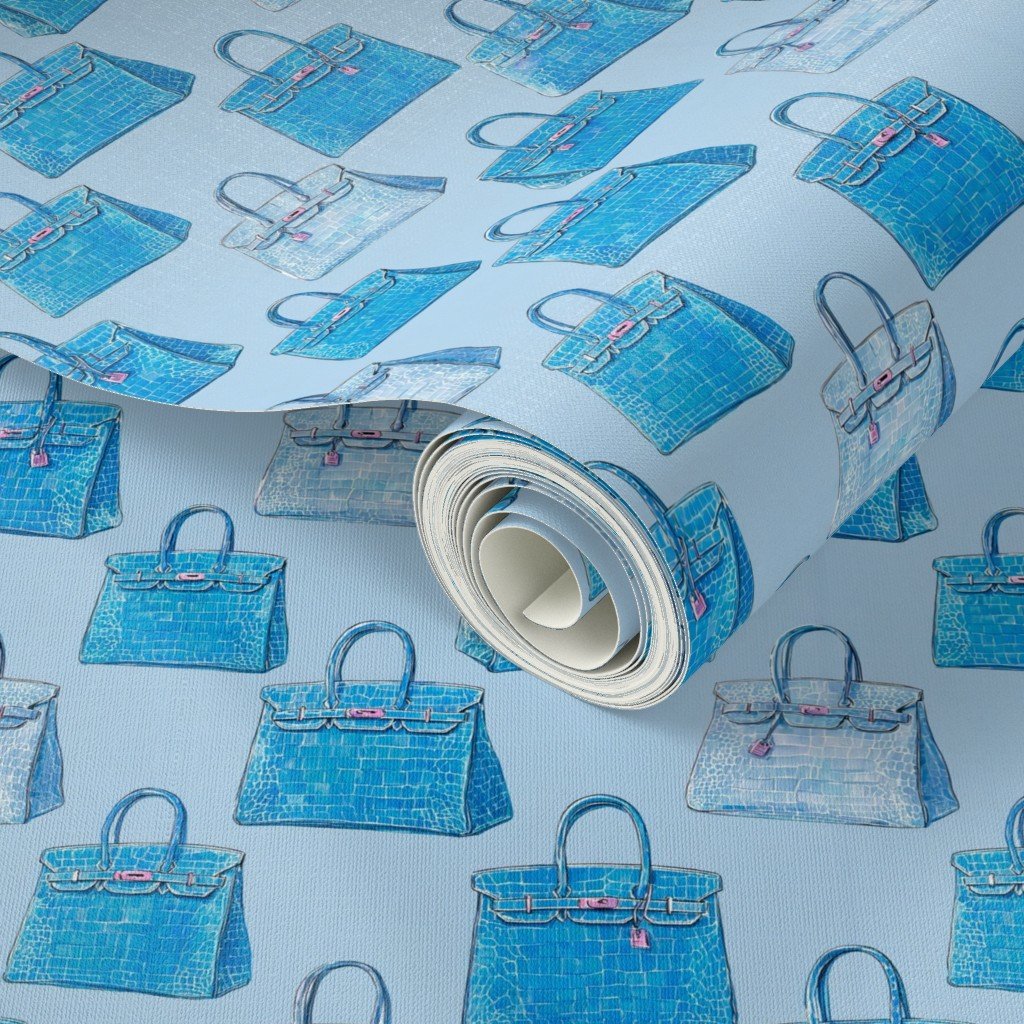 Riviera Blue Croc Handbag Fashion Repeat Pattern Wallpaper Riviera Blue Croc Handbag Fashion Repeat Pattern Wallpaper - Image 3
