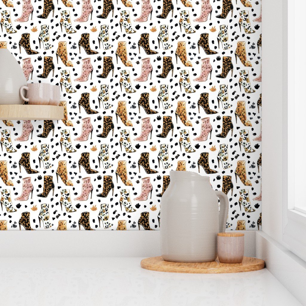 Small Leopard Print High Heel Boots Fashion Pattern Wallpaper