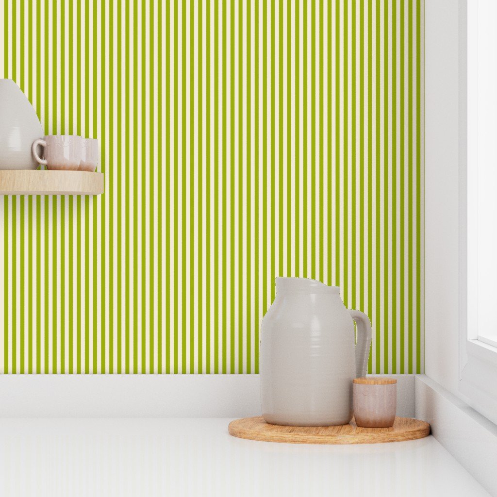 Classic Stripe in Sickly Chartreuse on Warm Oat Cream 1/4 Inch Wallpaper