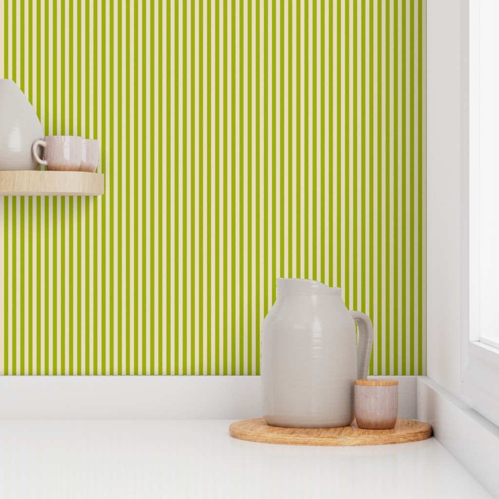 Classic Stripe in Sickly Chartreuse on Soft Linen Cream 1/4 Inch Wallpaper