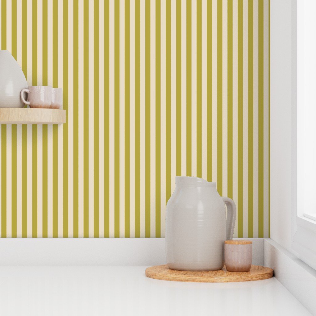 Heritage Stripe in Mustard Regret on Soft Linen Cream 1/2 Inch Wallpaper