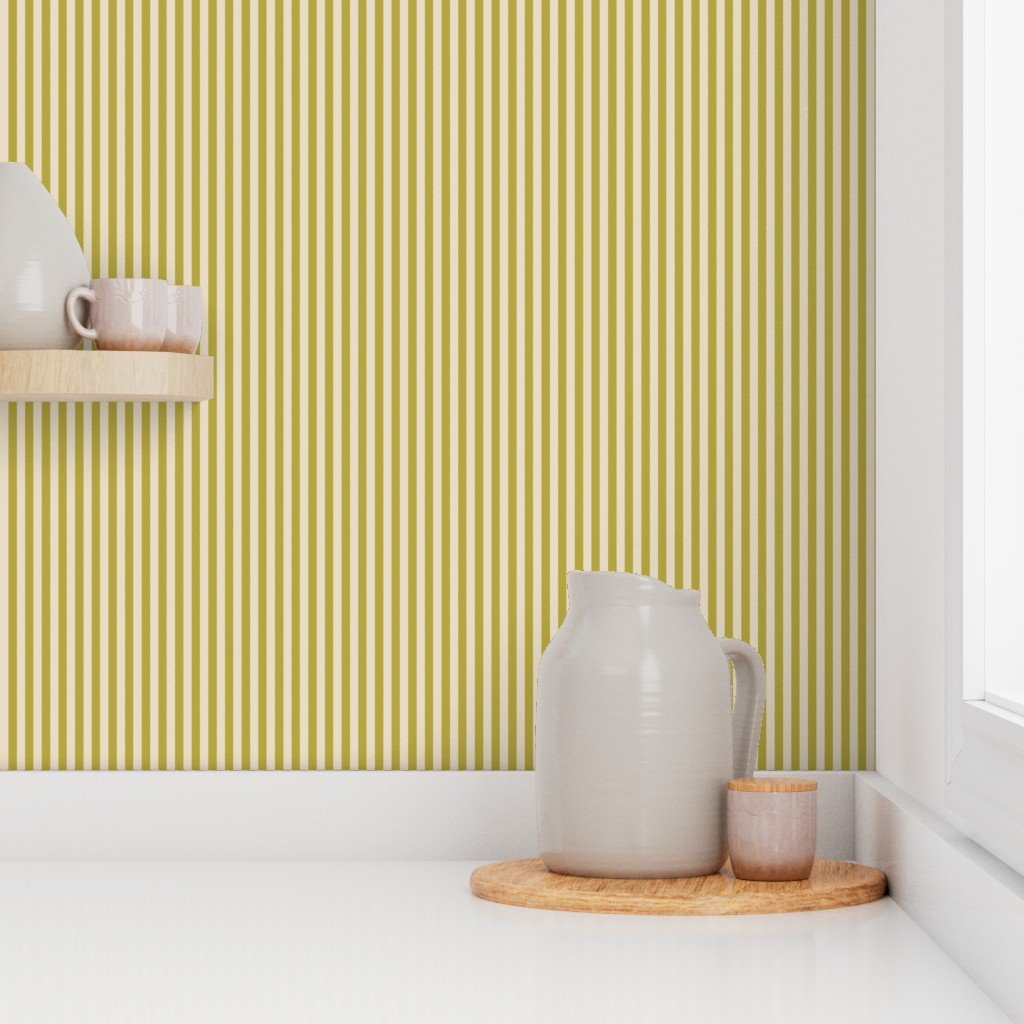Classic Stripe in Mustard Regret on Soft Linen Cream 1/4 Inch Wallpaper