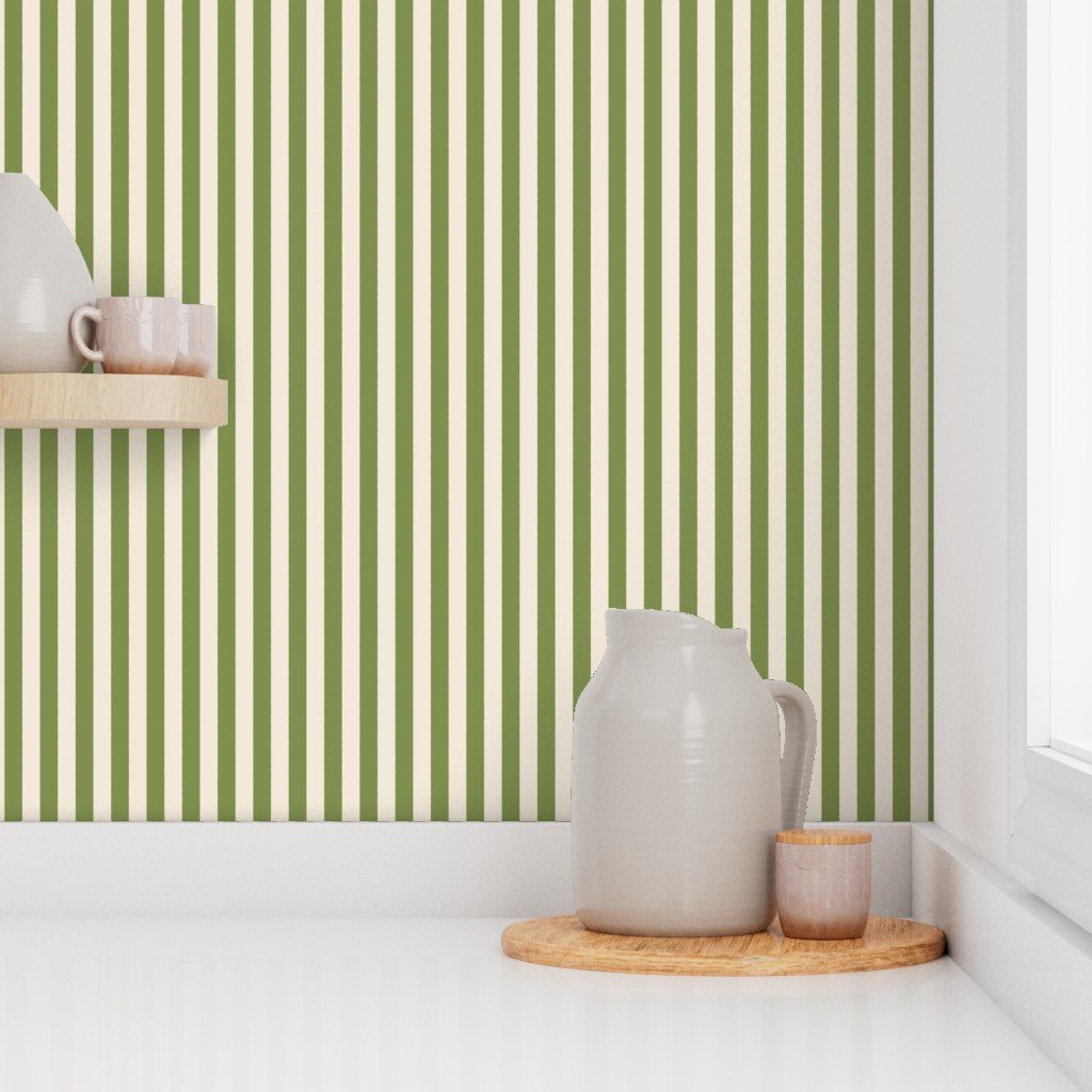Heritage Stripe in Zombie Olive on Warm Oat Cream 1/2 Inch Wallpaper