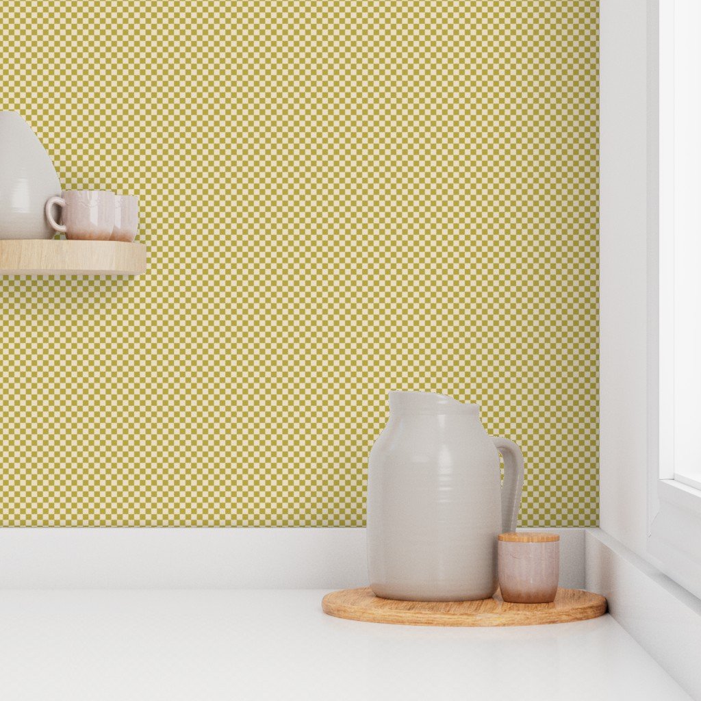 Classic Check in Mustard Regret on Soft Linen Cream 1/4 Inch Wallpaper