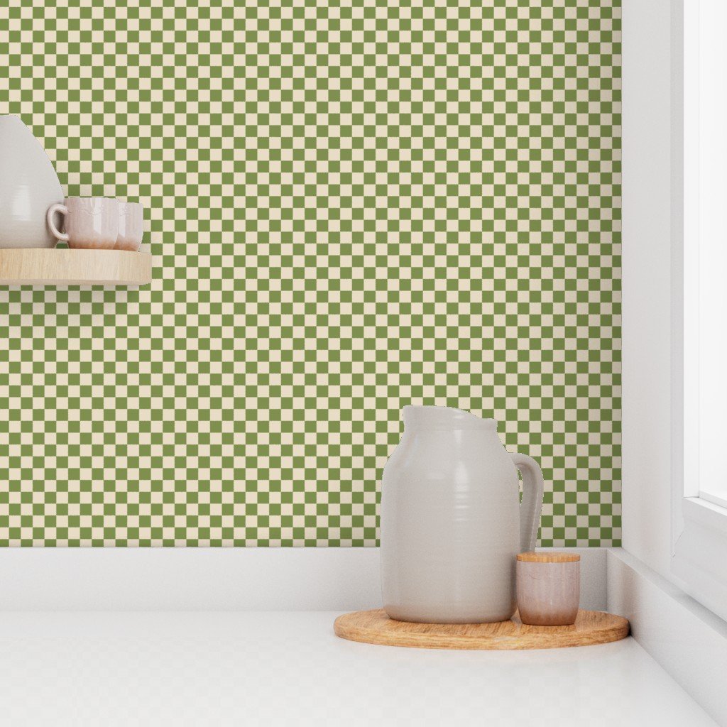 Heritage Check in Zombie Olive on Soft Linen Cream 1/2 Inch Wallpaper