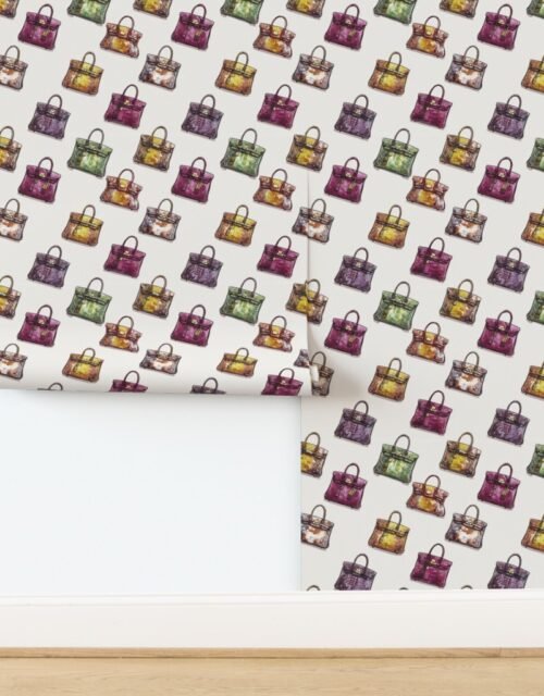 Luxury Handbag Motif in Cool Jewel Tones Wallpaper