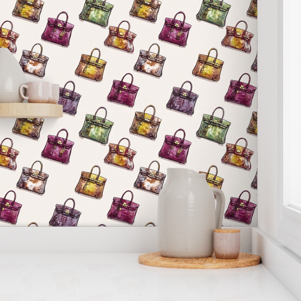 Luxury Handbag Motif in Cool Jewel Tones Wallpaper
