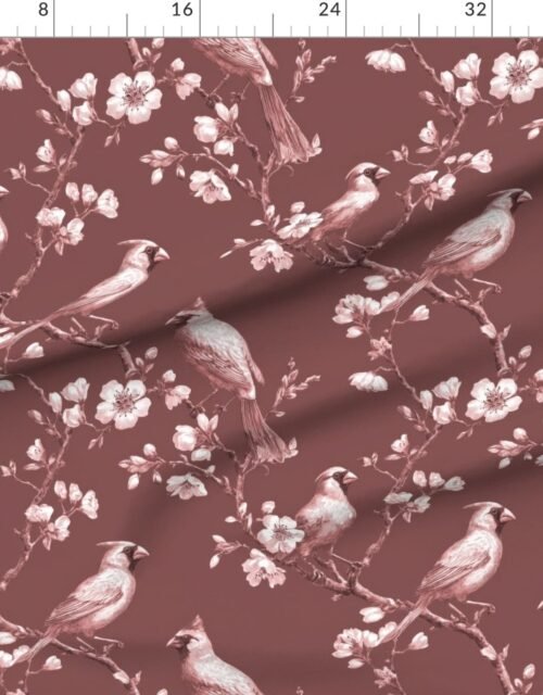 Dusty Rose Orchard Cardinal Toile Botanical Bird Pattern