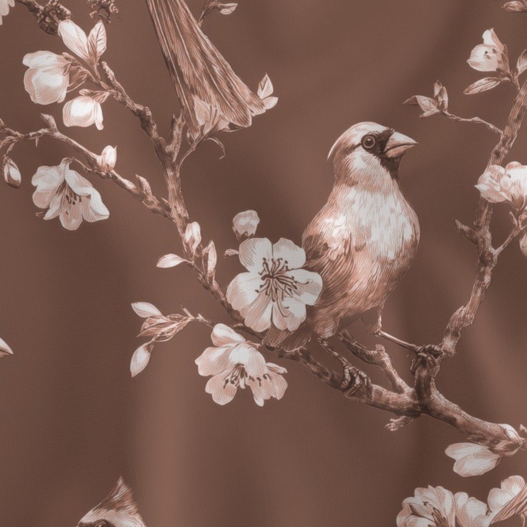 Taupe Orchard Cardinal Toile Botanical Bird Pattern
