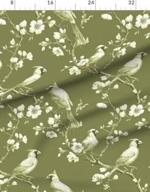 Sage Orchard Cardinal Toile Botanical Bird Pattern