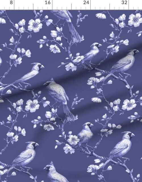 Dusky Indigo Orchard Cardinal Toile Botanical Bird Pattern