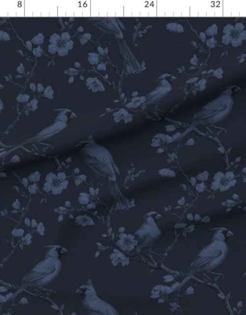 Deep Navy Orchard Cardinal Toile Botanical Bird Pattern