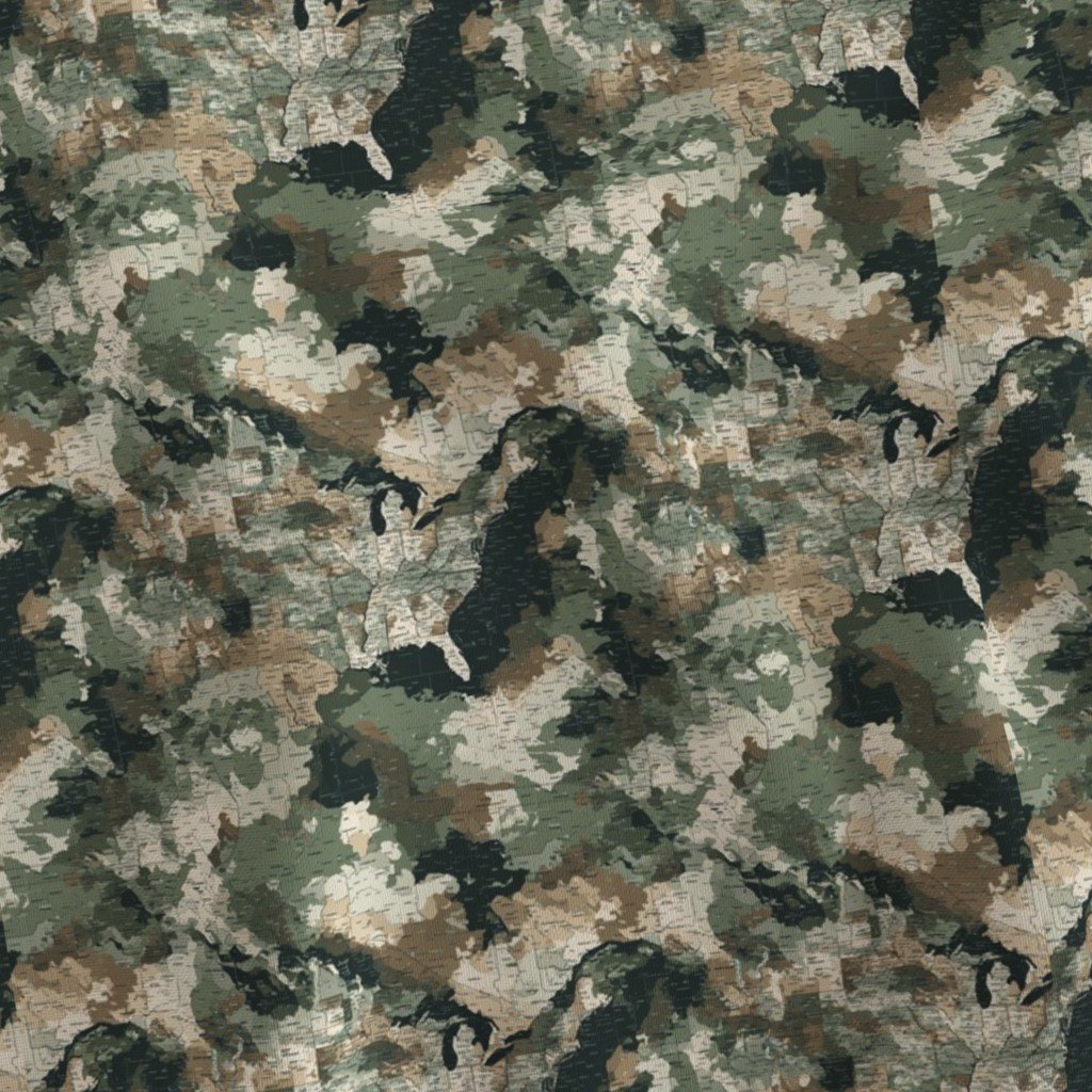 Small USA State Outline Camouflage Map Design in Earth Tone Green and Sand