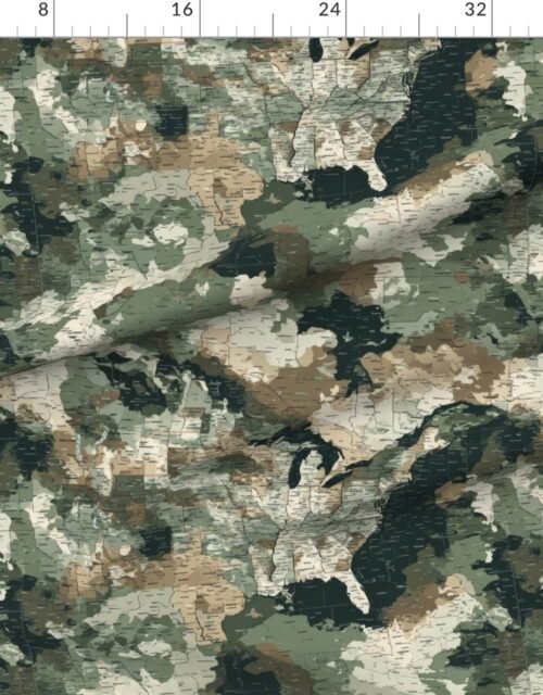 USA State Outline Camouflage Map Design in Earth Tone Green and Sand