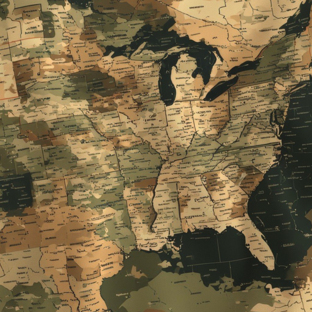 USA State Outline Camouflage in Sand and Deep Forest