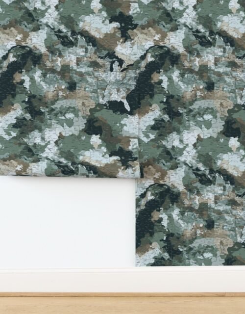 USA State Outline Camouflage in Sage Green and Slate Wallpaper