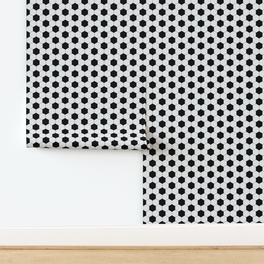 Mini Classic Soccer Football Hexagonal Black and White Seamless Print Wallpaper design