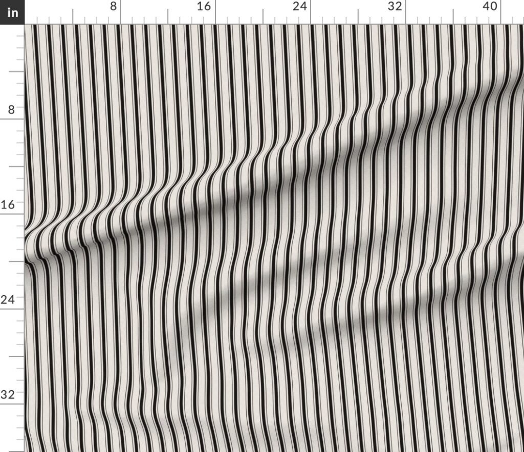 Mini Coal Black Antique Vintage Mattress Ticking Stripe on Cream Fabric design