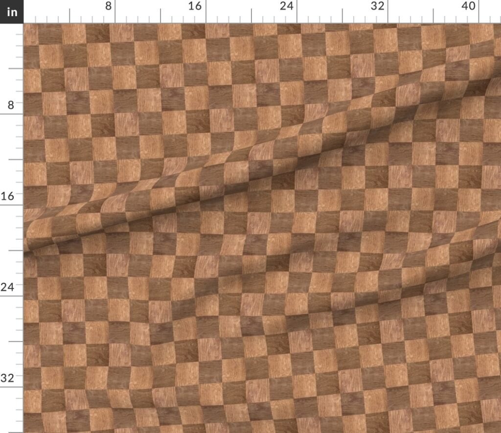 2 inch Light and Dark Wood Checkerboard Chess Pattern Fabric design