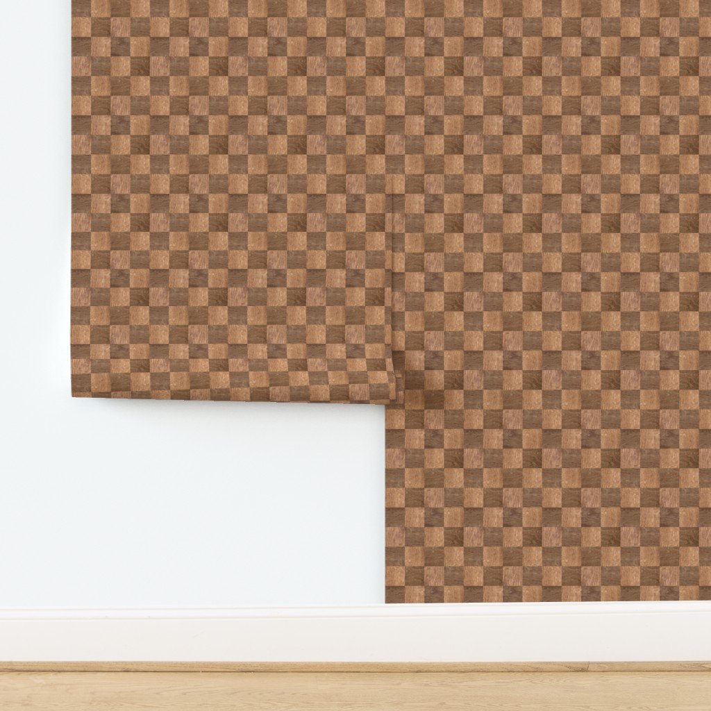 2 inch Light and Dark Wood Checkerboard Chess Pattern Wallpaper design